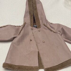 Kids Mauve Pink and Brown suede and fur Hooded Coat
